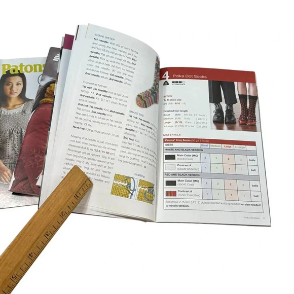 Patons Knitting Pattern Books Lot 6 Socks Sweaters Cable Dresses Other PB Modern - Picture 3 of 11
